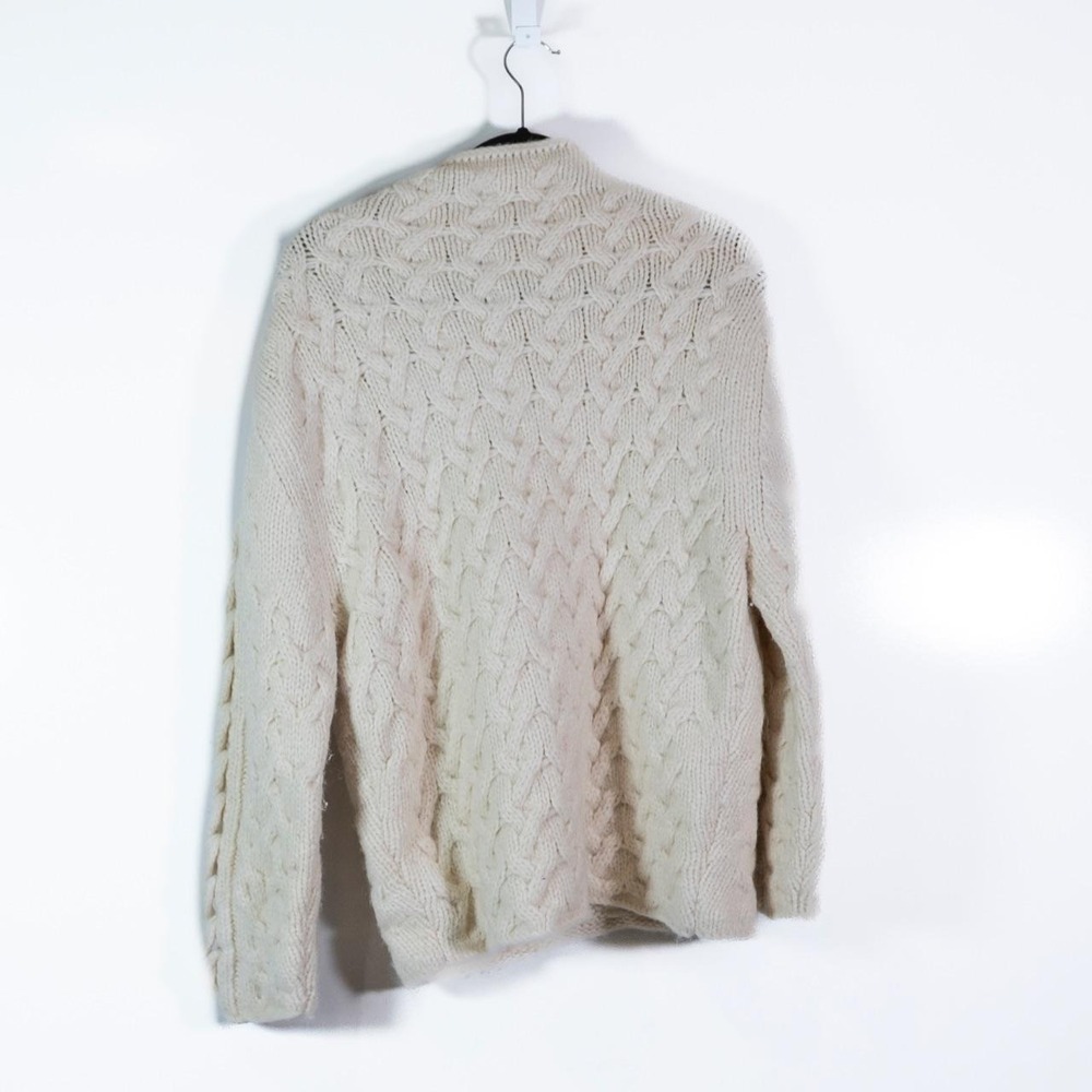 Free People Alpaca Wool Chunky Cable Knit Collarless Pullover Sweater Ivory XS - Picture 4 of 4